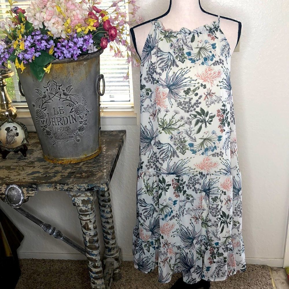 Melrose and Market Eggshell Botanical Print Backless Shift Dress
